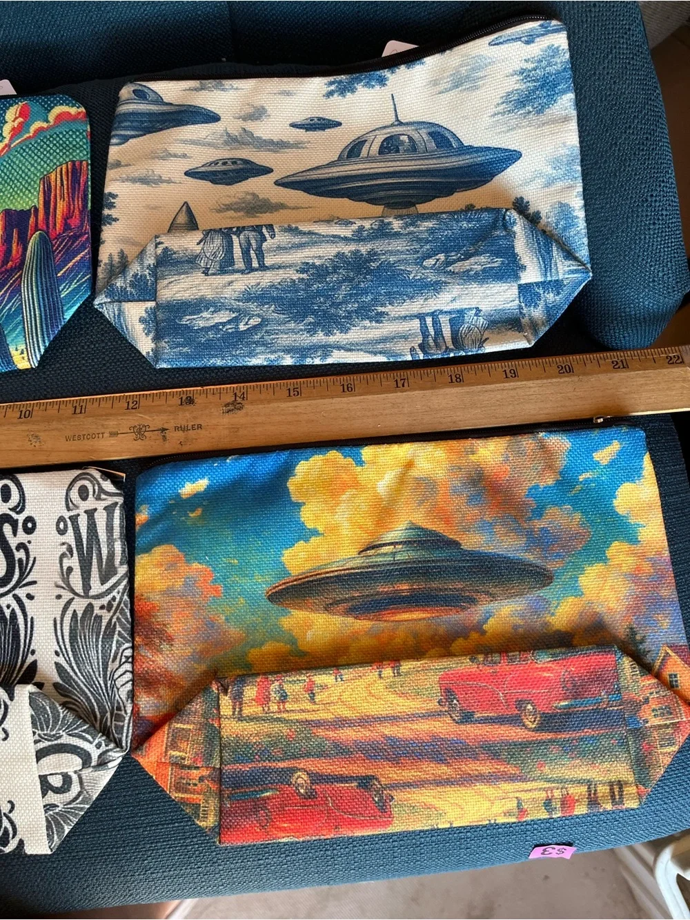 Cosmic UFO Print Zipper Pouch - Blue Multicolor $5 Each Pick 1